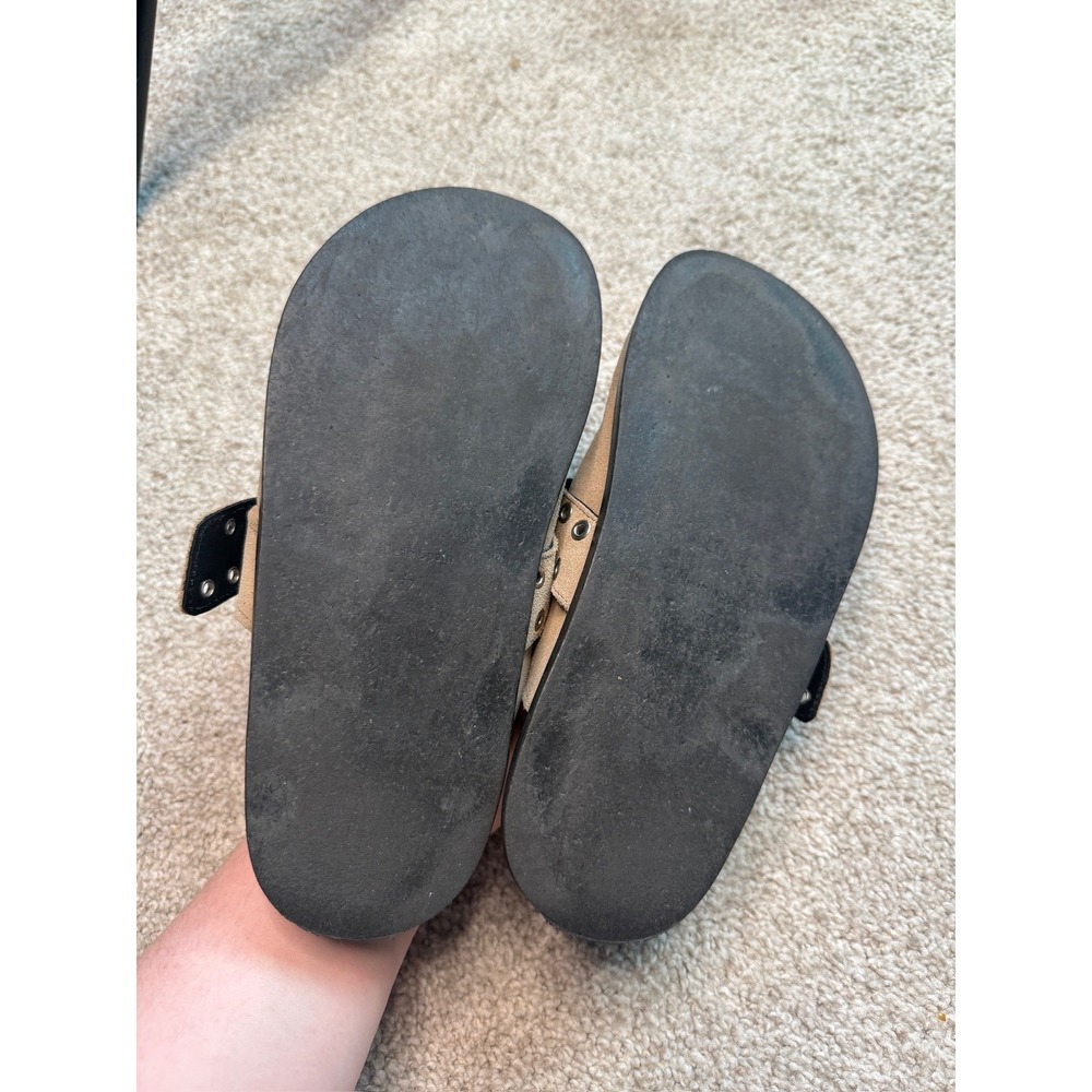 Alohas Halia Suede Leather Slip-On Grommet Detail Mules Clogs in Beige - Picture 4 of 5
